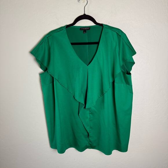 Lane Bryant Green V-Neck Flutter Sleeve Blouse 20 - Picture 2 of 12